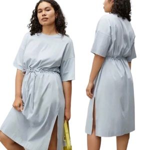 Everlane Slate Blue Luxe Cotton Tie Waist Short Sleeve Midi Dress Medium M